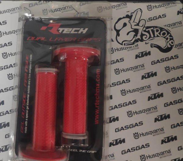 Грипсы R-Tech двухкомпонентные FULL DIAMOND (мягкие) красные